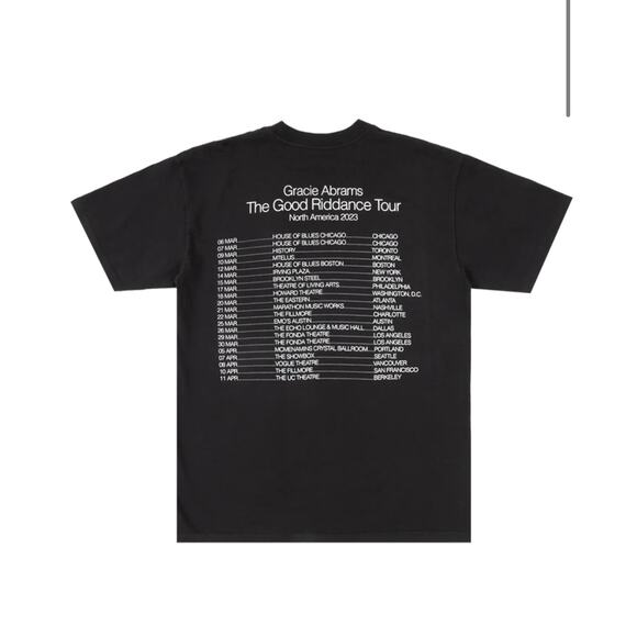 Gracie Abrams Good Riddance Tour Dateback Black  T-Shirt 2023 Official Merch M - Picture 2 of 3